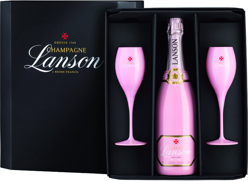 Pink Geschenkbox der in 2 mit Champagner 2014 Gläsern Alicante Label Lanson