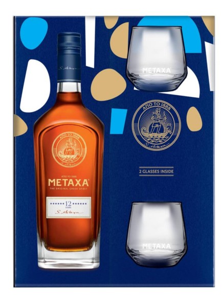 Metaxa 12 in Sterne Geschenkpackung kaufen mit Gläsern 2